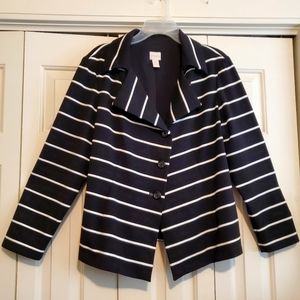Chico's Black and white striped knit button front LS Blazer Jacket Size 3